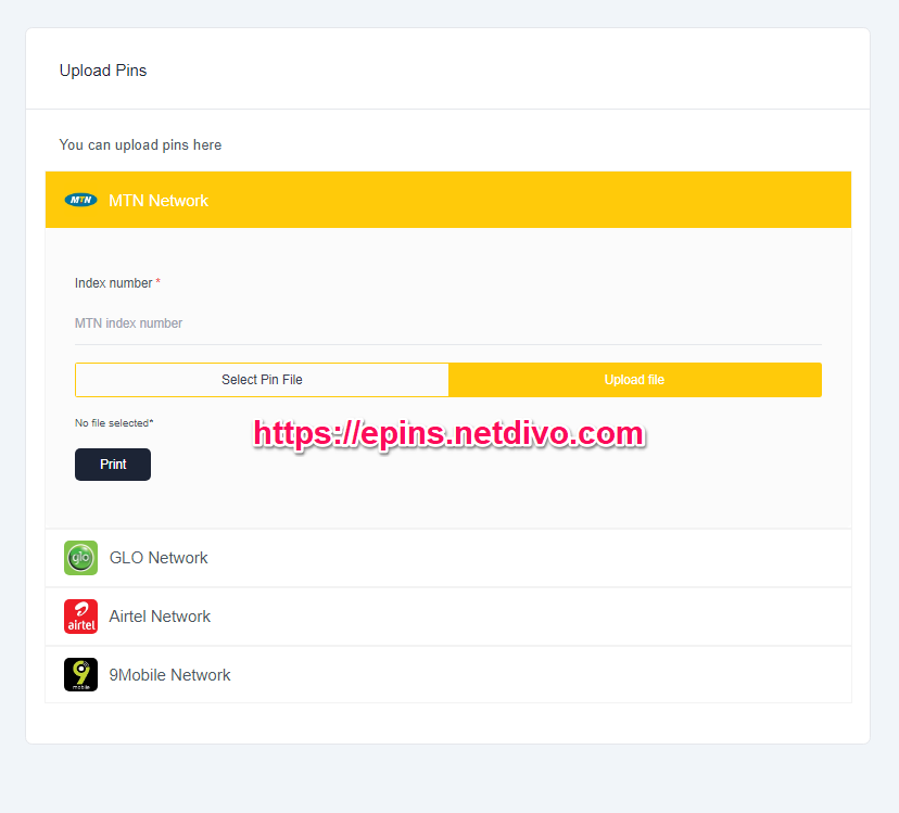 upload recharge cards epins from to netdivo epin manager